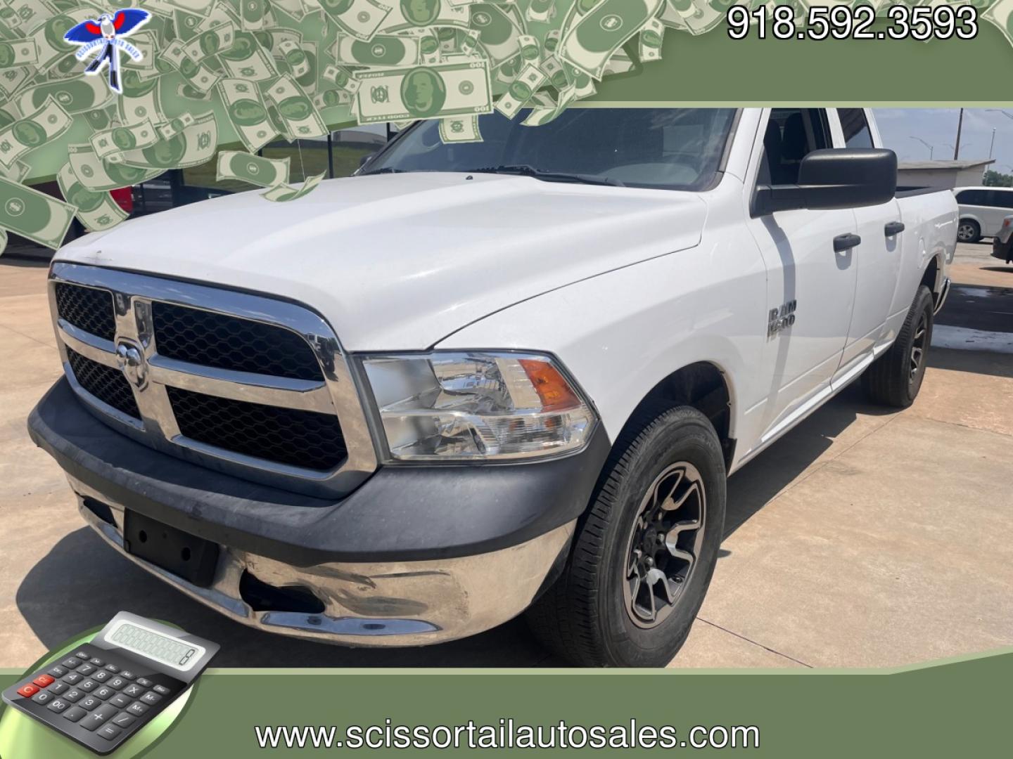 2018 WHITE RAM 1500 Tradesman Quad Cab 2WD (1C6RR6FG9JS) with an 3.6L V6 DOHC 24V FFV engine, 8A transmission, located at 24375 E. Hwy 51, Broken Arrow, OK, 74014, (918) 592-3593, 36.156311, -95.992752 - Photo#0